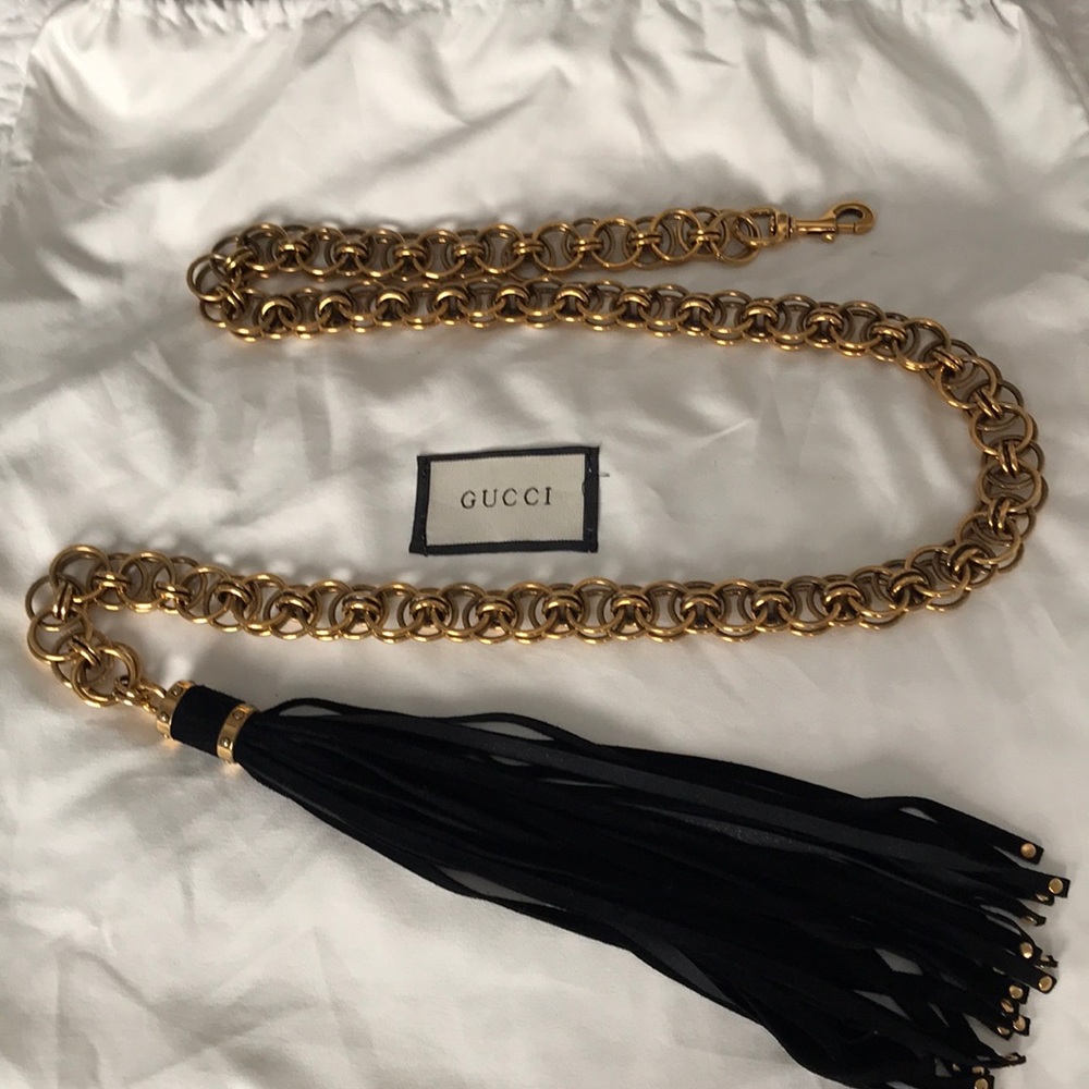 Gucci Gold Chain Belt with Black Fringe